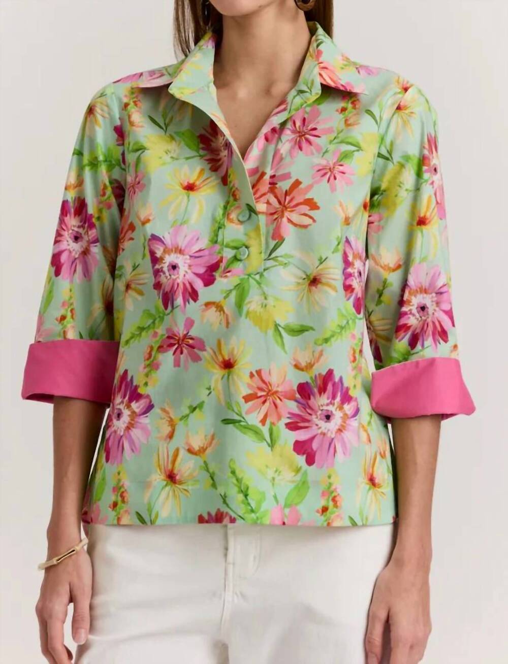 NEW HINSON WU aileen 3/4 sleeve top in green floral